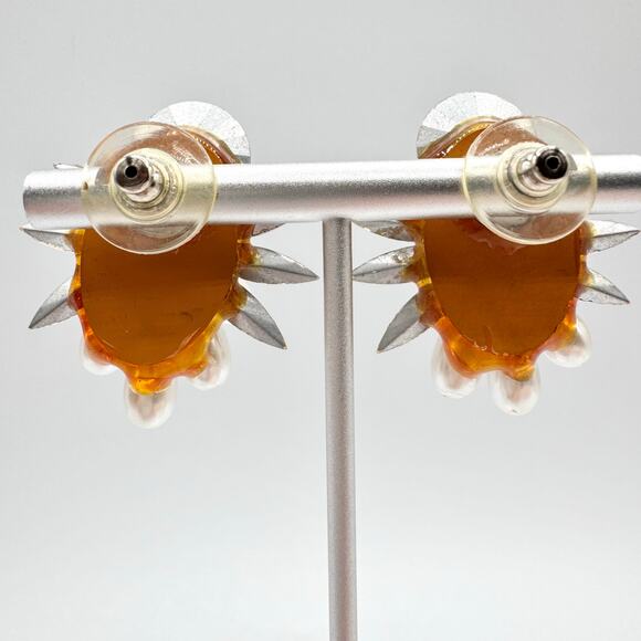 Vintage Rhinestone Earrings AB Rivoli Navettes Runway Ballroom Faux Pearls Bling - Picture 13 of 17